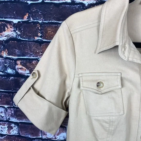 MSK Tan Button-Up Short Sleeve Shirt Cotton Dress Sz M - Picture 7 of 13